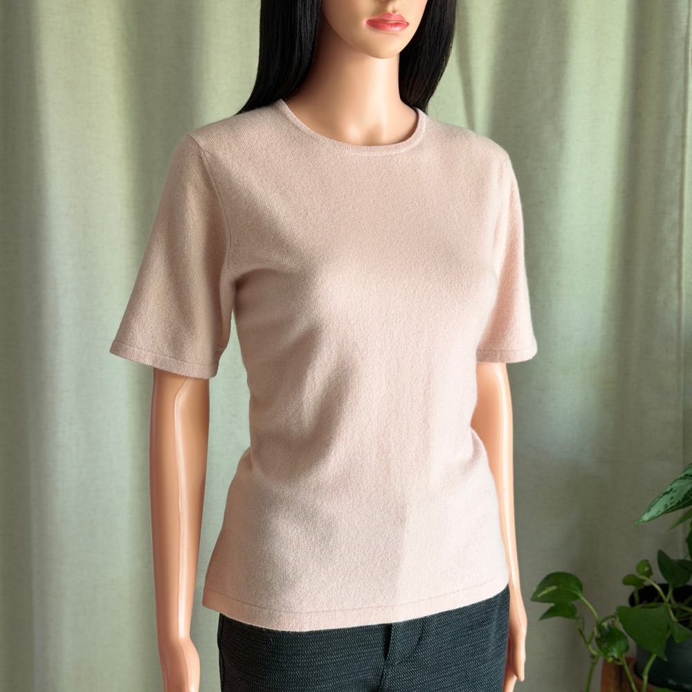 Pink 100% Cashmere Short Sleeve Crew Neck Sweater S 6-8 Soft Girl Minimalist